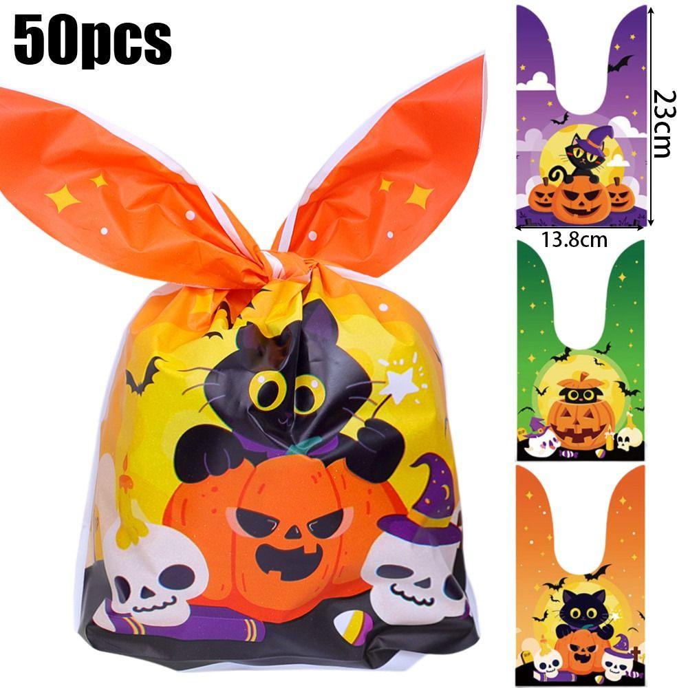 

50 шт. новых сумок для сладостей на Хэллоуин, кроличьи уши, череп, праздничные принадлежности, подарочные пакеты для закусок, самодельные пакеты для упаковки тыкв