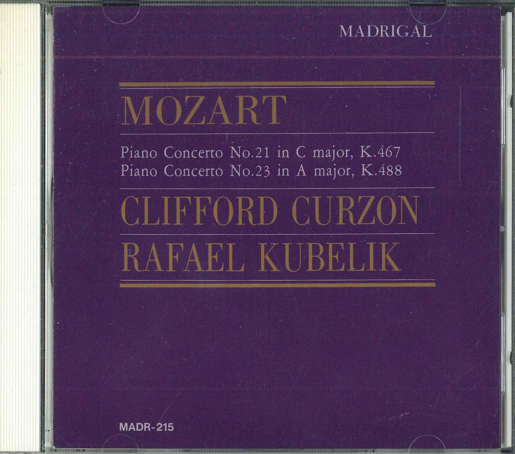 

CD CURZON KUBELIK Mozart Piano Concerto 2123 MADR215 MADRIGAL US Classical Used