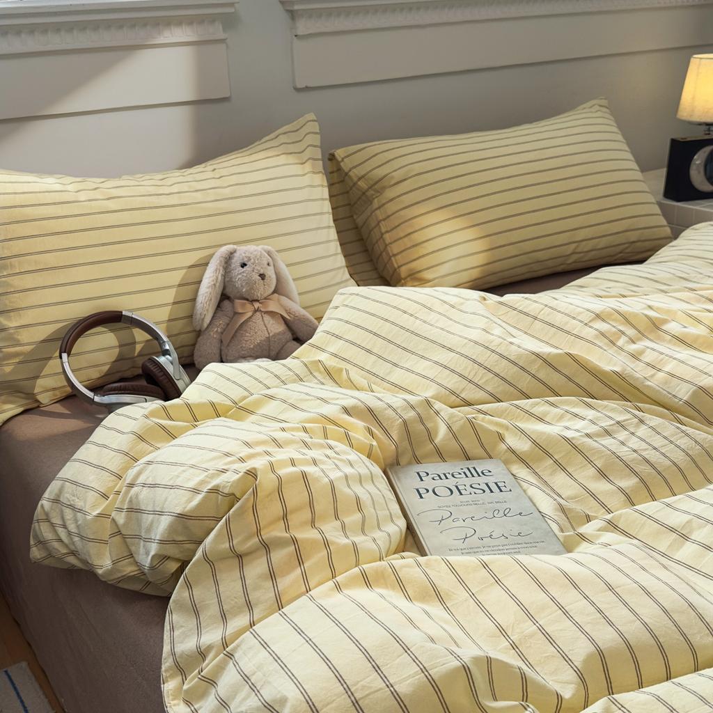 Sleepy Grid Cotton, Pure Cotton, Washed Cotton, Simple Striped Single Duvet Cover