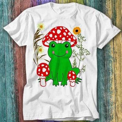 Frog Magic Mushroom Hat with Flowers T Shirt Top Tee 571