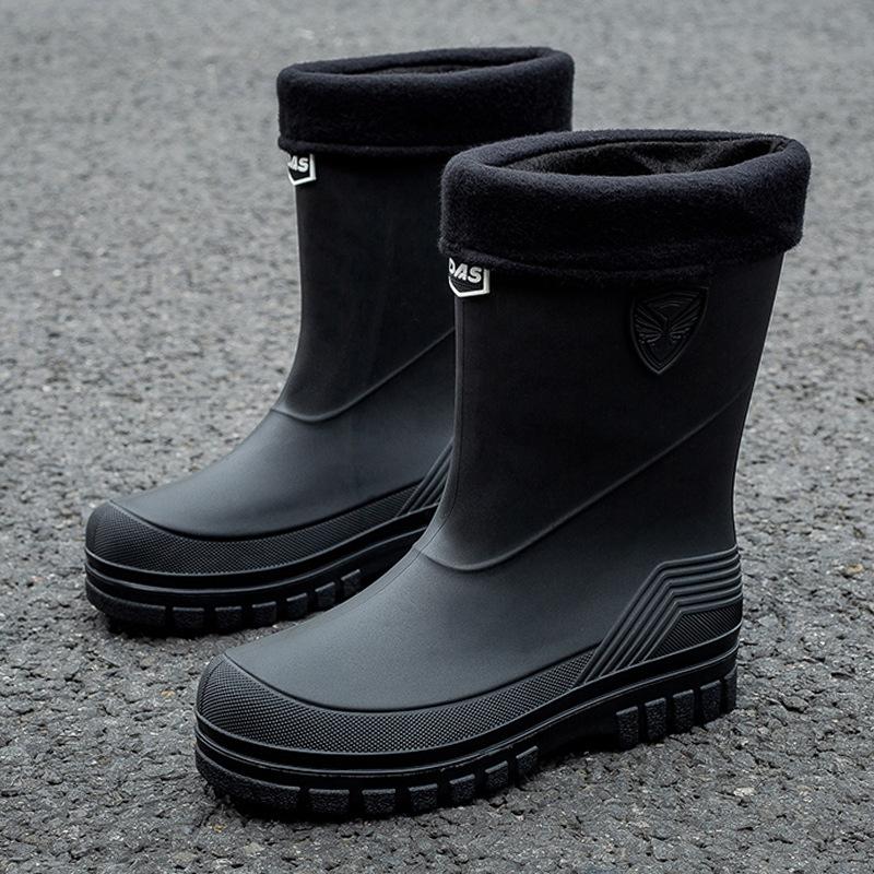 Fashion Men's Water Shoes Winter Wear Non-slip Work Rain Boots New Warm Bundle Middle Tube Rain Shoes Men