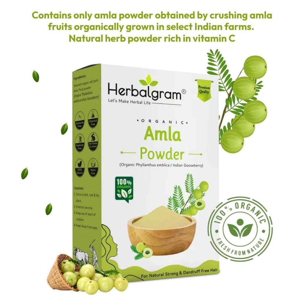Herbalgram Organic Amla Powder Hair Growth Skin Care Scalp Treatment | 100gm 0.2lbs