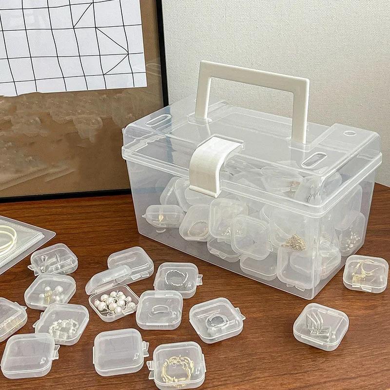 10/50/100/500PCS Transparent Square Plastic Jewelry Box Organizer With Individual Ring Slot For Rings Necklaces Earrings Storage