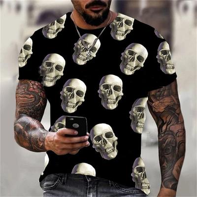 Summer Round Neck 3D Horror Skull Graphics Print Top Fashionable Casual Short Sleeved Men's T-shirts