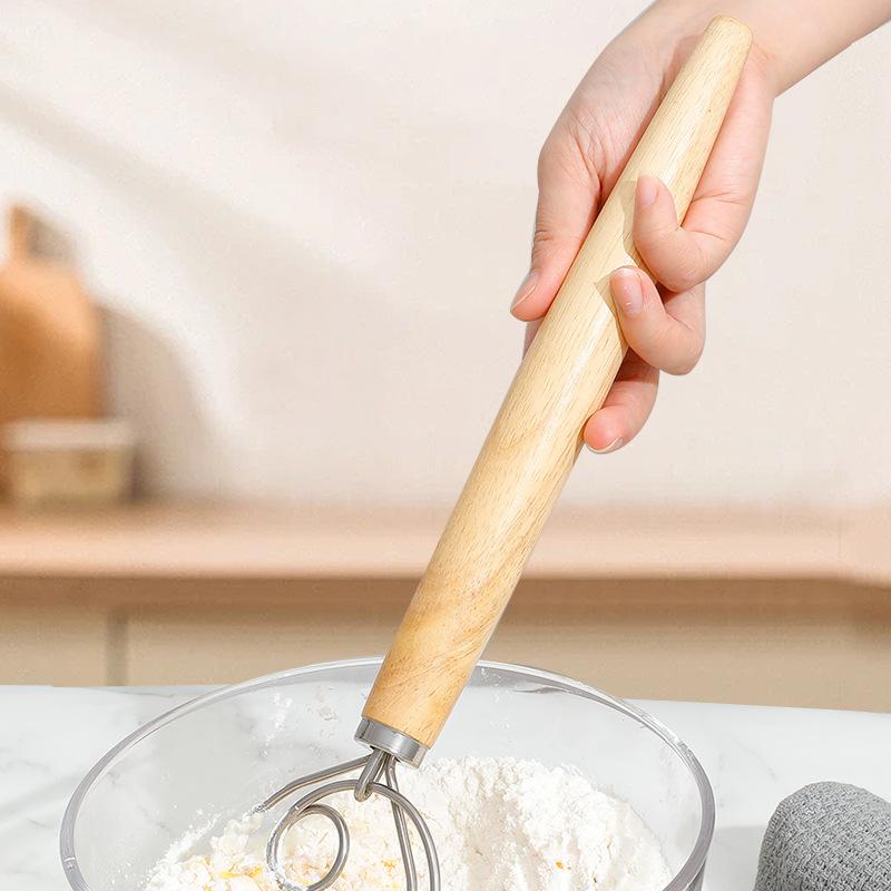Danish Dough Whisk Stainless Steel Wood Handle Bread Dough Mixer Blender Manual Egg Beater Baking Tools Kitchen Accessories