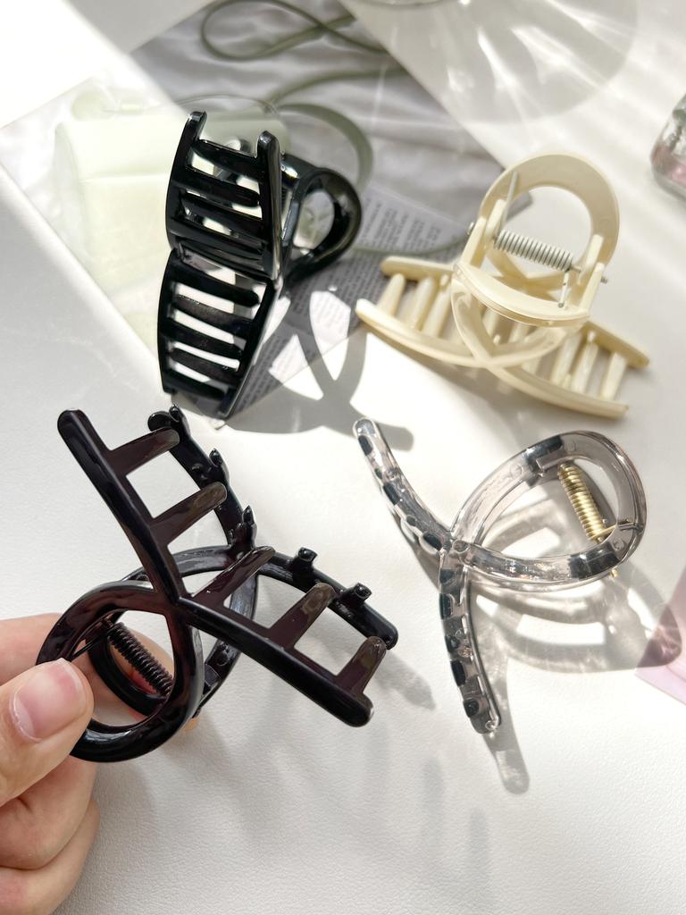 Black Cross Hair Claw Catch Clip,3.1In Jelly Color Shark Clip Morandi Color Hairpin Ponytail Holder Hair Barrette for Women