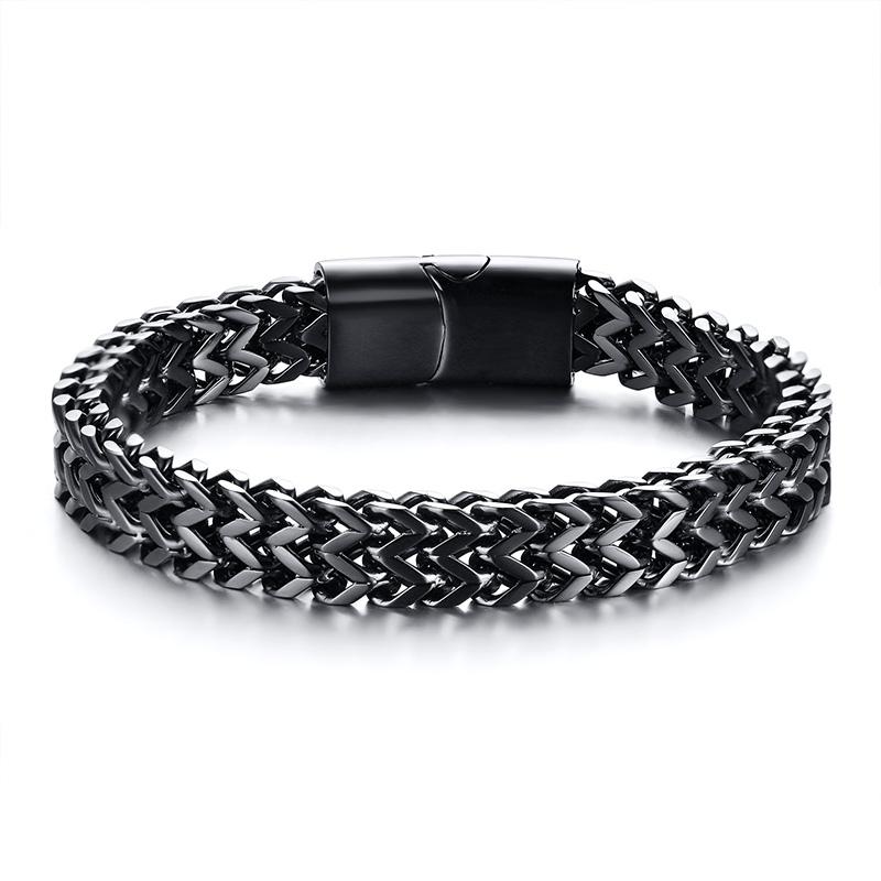 Vnox Stylish Men's Chain Bracelets,Stainless Steel 6.5MM-12.5MM Two-strand Wheat Link Wristband, Rock Punk Biker Male Jewelry