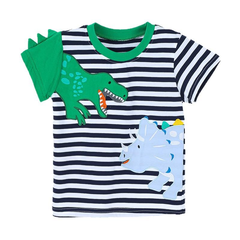 

New summer collection: boys’ short-sleeved T-shirt with stylish dinosaur embroidery – children’s round-neck top 90cm(2-3Y） темно-синий