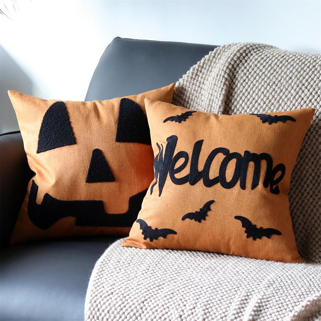 Halloween Pumpkin Embroidered Throw Pillow Cover For Sofa Living Room Outdoor Garden Decor Polyester Cushion Case