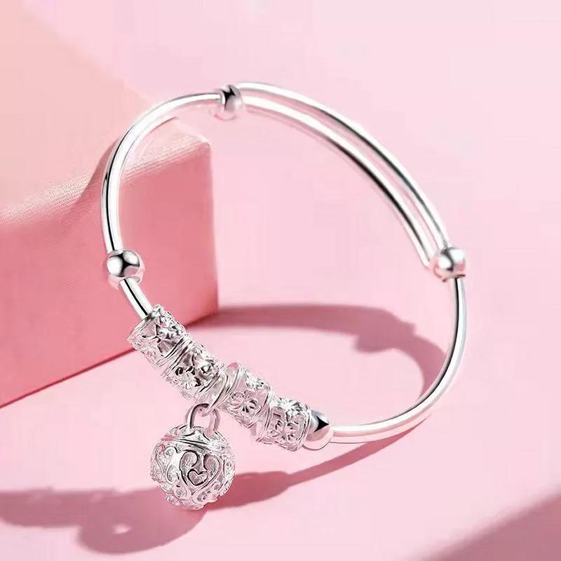 Fashion 925 Silver Woman Cuff Bracelet Open Leaf Shaped Adjustable Charm Bangle Girls Party Jewelry Christmas Gifts