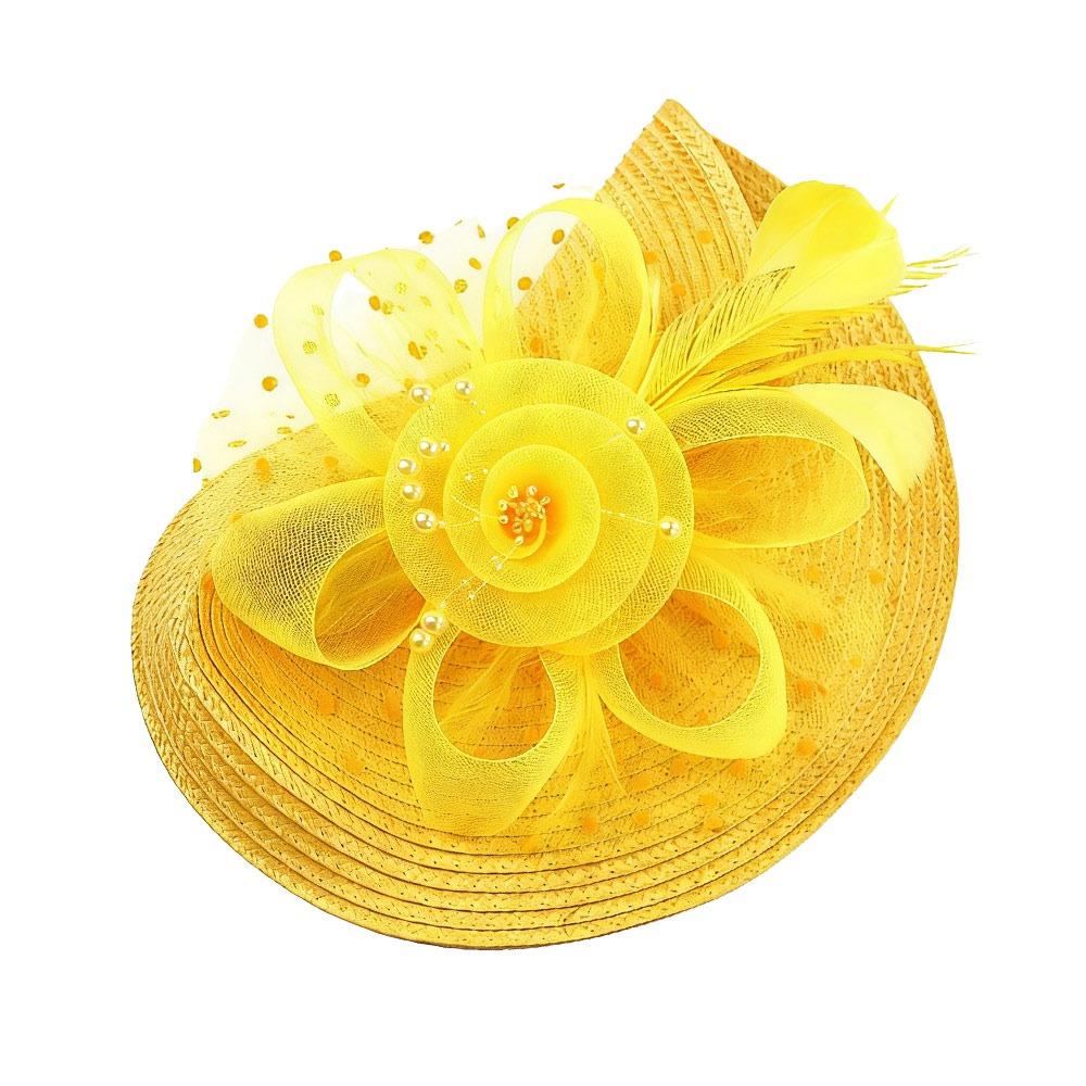 Fashion Mesh Ribbons Fascinator Caps Flower Feather Elegant Hair Drop Fascinator Hat Headwear Bridal Wedding