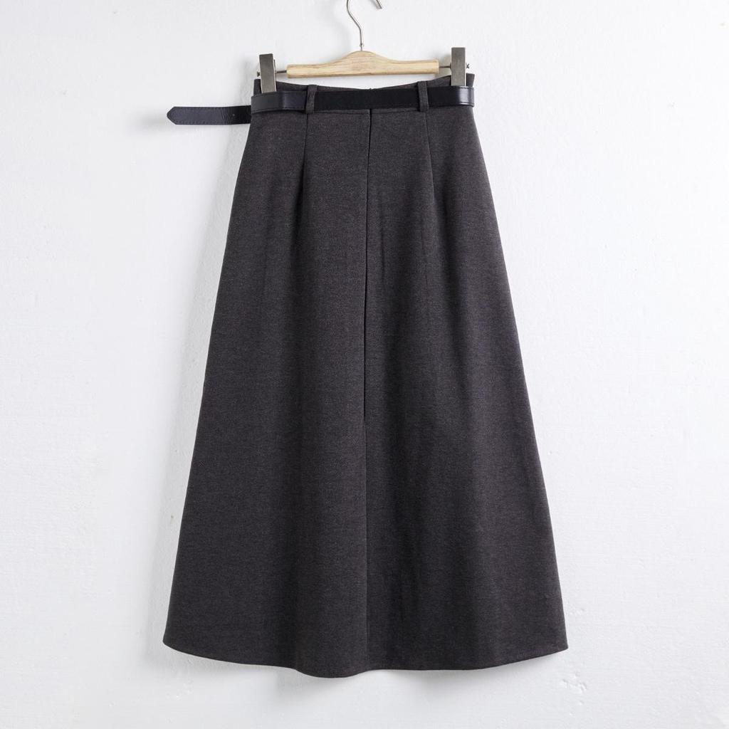 Lizhiqi Women's Woolen A-Line Pleated Midi Skirt - 2024 Winter Collection, High Waist, Slimming Fit