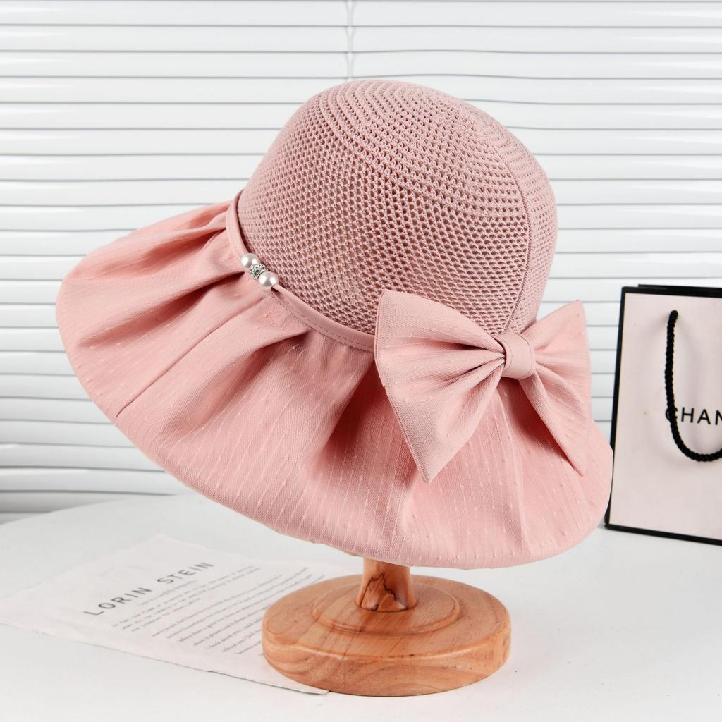 Spring and summer new women's sunscreen cap knitted head versatile breathable sun hat big bow foldable fashion sun hat