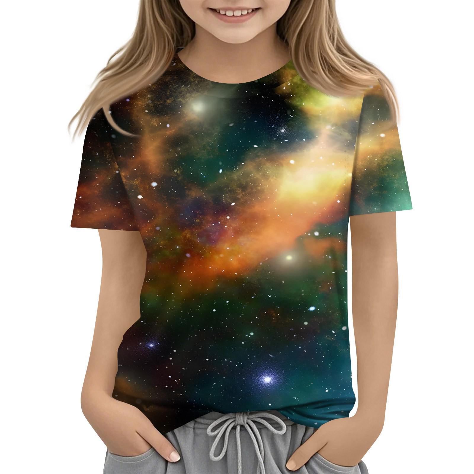 

Футболка для малышей, девочек и мальчиков, симпатичные футболки с принтом звездного неба, детские рубашки 1-15 лет 100 тёмно-синий