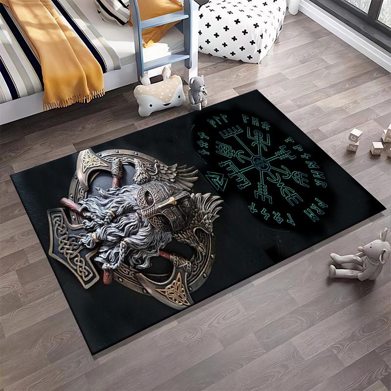 Norse Mythology Viking Design Rug Non-slip Rug Suitable for Living Room and Bedroom Sofas