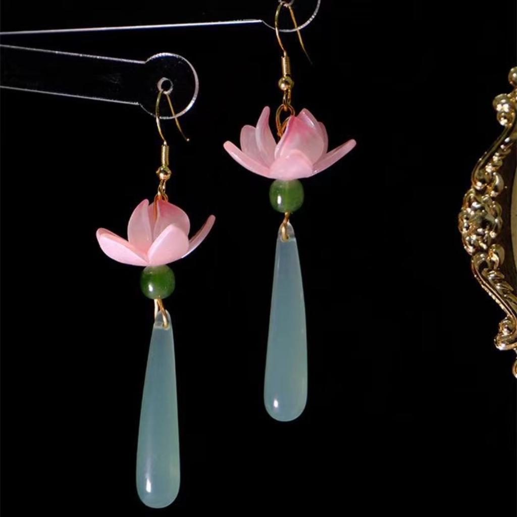 Cercei etnici chinezești din jad pentru femei Vintage Model Nor Norocos Pandantiv Picătură de Apă Bijuterii Elegante Accesoriu Hanfu Clip