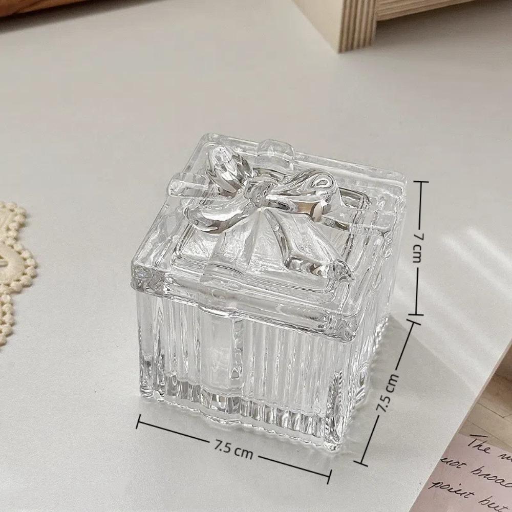 Decor Bowknot Jewelry Storage Box Crystal Glass Heart-Shaped Glass Jewelry Holder with Lid Transparent Earrings Gift Boxes