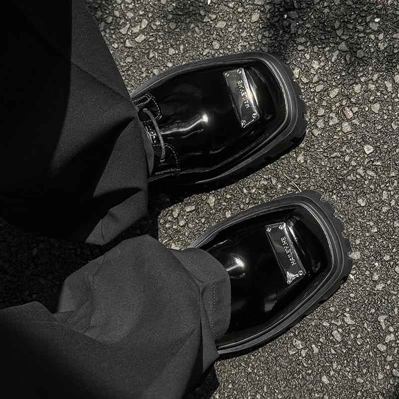 Fashion Trendy thick soled men's leather shoes Luxury designer style Leisure Party Outdoor Black height increasing shoe 38-46 Metal