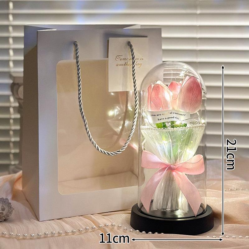 Artificial Flower Tulip Eternal Rose Flower LED Light Foil Flower in Glass Cover Simulation Tulip Flower Christmas Wedding Gifts