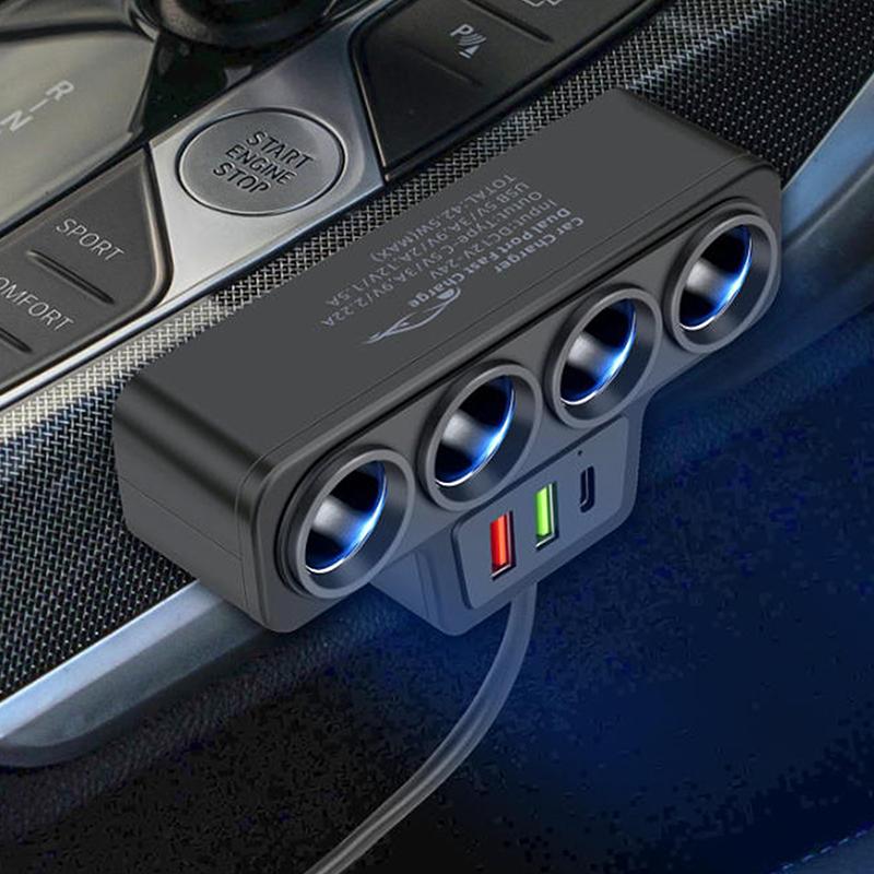 מטען רכב 4 ב-1 עם שני USB לטעינה מהירה, מפצל מצית סיגריות, תקע 12V 24V, מתאם מתח למצלמת רכב DVR, GPS, מצלמת דרך, משאית
