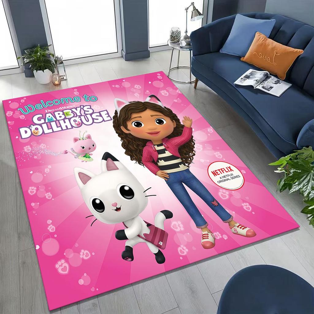 3D kreslený roztomilý Gabiin domeček pro panenky Dívčí dárek Koberec do ložnice obývacího pokoje pohovky Dům Rohožka Dekorace, Velká dětská protiskluzová podlahová rohož