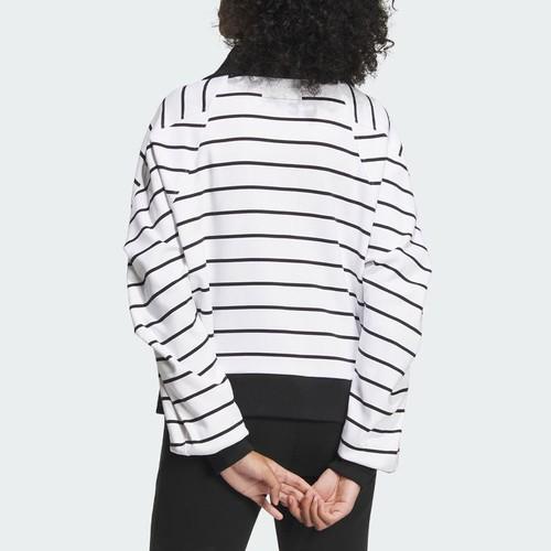 adidas Striped Sports Casual Long-Sleeve T-Shirt for Women, Black and White
