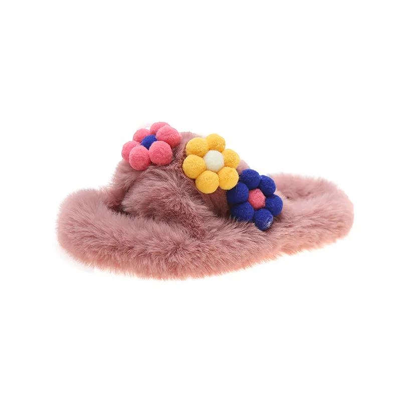 Slippers Women Winter Cute Fluffy Fur Slipper Flower Home Slides Platform Flat Indoor Floor Flip Flops Women Ladies Shoes 2024