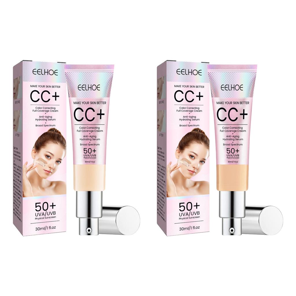 EELHOE Foundation CC-Creme Wasserdichter Concealer Vollabdeckung Natürliche Ölkontrolle Aufhellende Kosmetik Langanhaltend LSF 50 Make-up