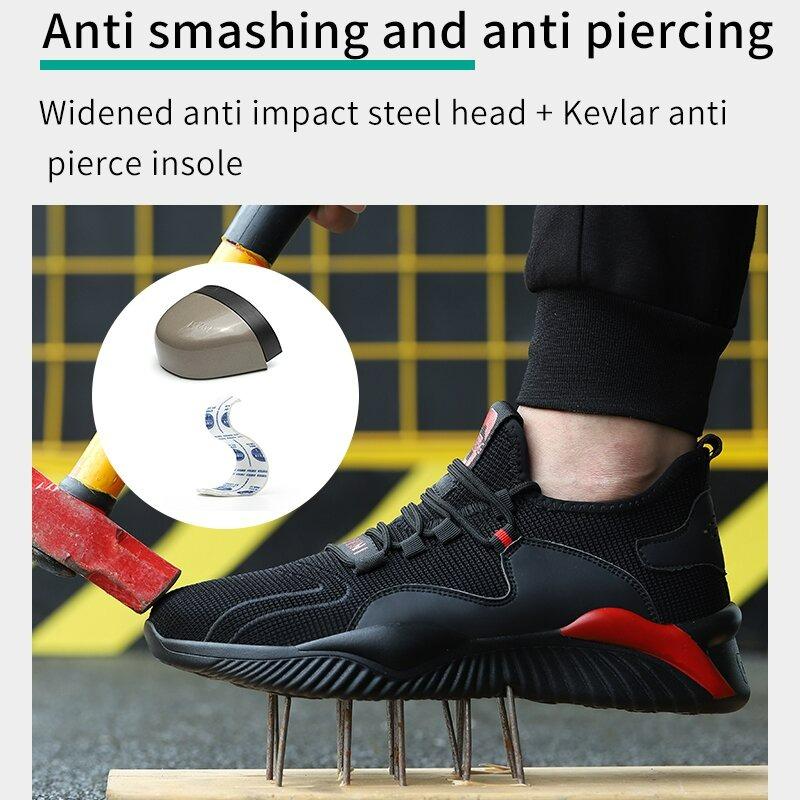 Fashion Work Men Safety Shoes Indestructible Steel Toe Shoes Puncture-Proof Anti-Smash Boots Protective Safety Boots Breathable Sneakers