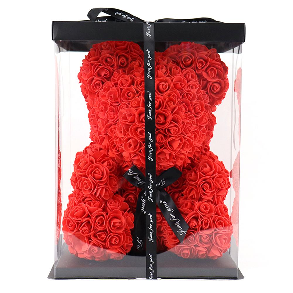 25cm Artificial Teddy Rose Flower Bear Gift Box Colorful Rose Bear Gift Box Warm Light Eternal Rose Valentines Gift For Party