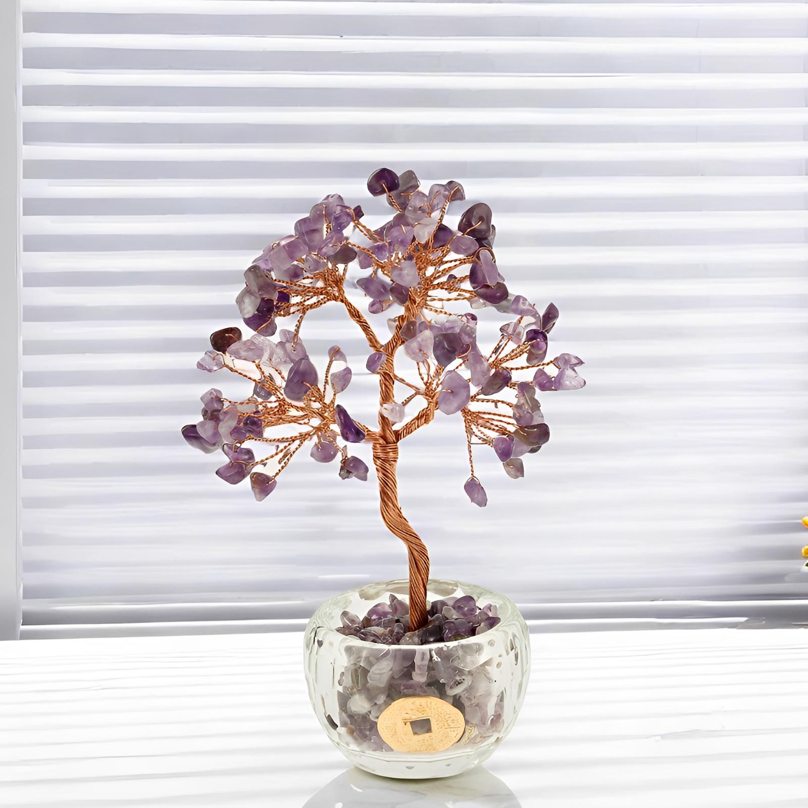 Mini Crystal Money Tree Copper Wire Wrapped Crystal Tree Potted Plant Healing Gemstone Yoga Feng Shui Trees Home Crystal Decor