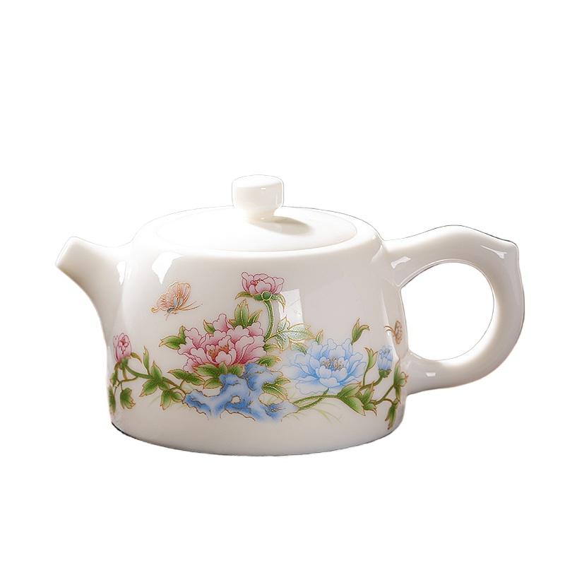 Tea Pot Suet Jade White Porcelain Household Kung Fu Tea Set Office Meeting Guests High-end Ceramic Tea Single Kettle