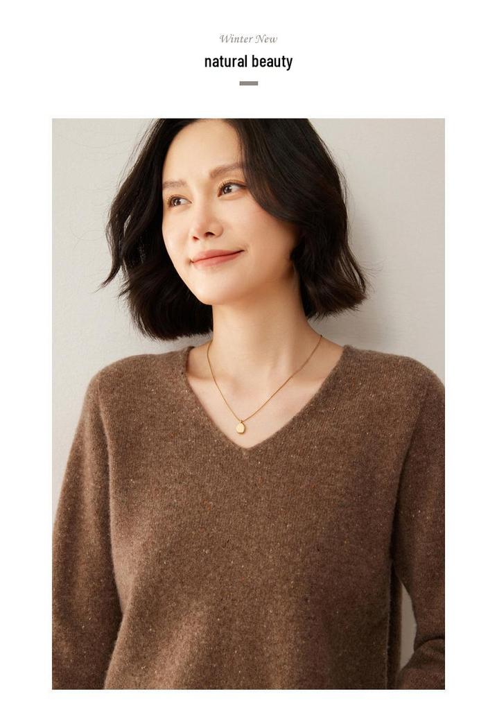 Women's V-Neck Dot Yarn Wool Sweater - Thick, Warm, Versatile Knitwear for Autumn and Winter