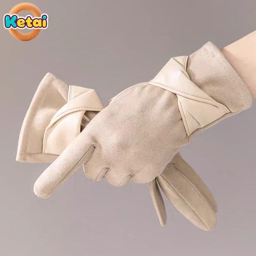Warm Gloves for Women in Autumn and Winter, Thickened and Fashionable Touch Screen, Anti Cold Suede Adult Gloves  Black Gloves