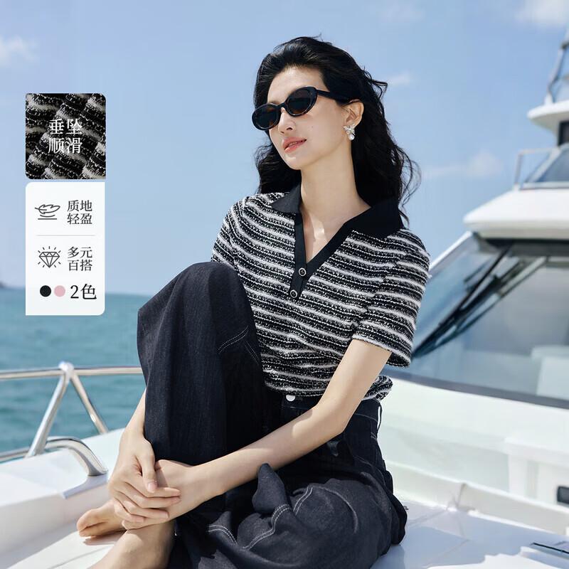 Women s V-Neck Color-Block Striped Tee L