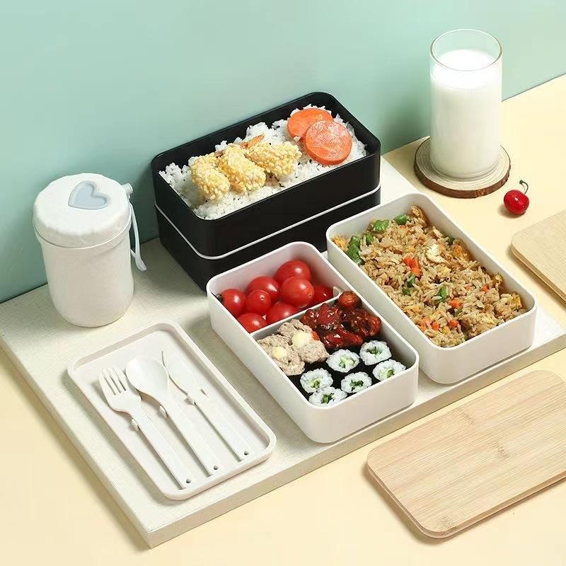 Double-layer Bamboo Cover Student Insulation Box That Can Be Inserted Into Microwave Oven