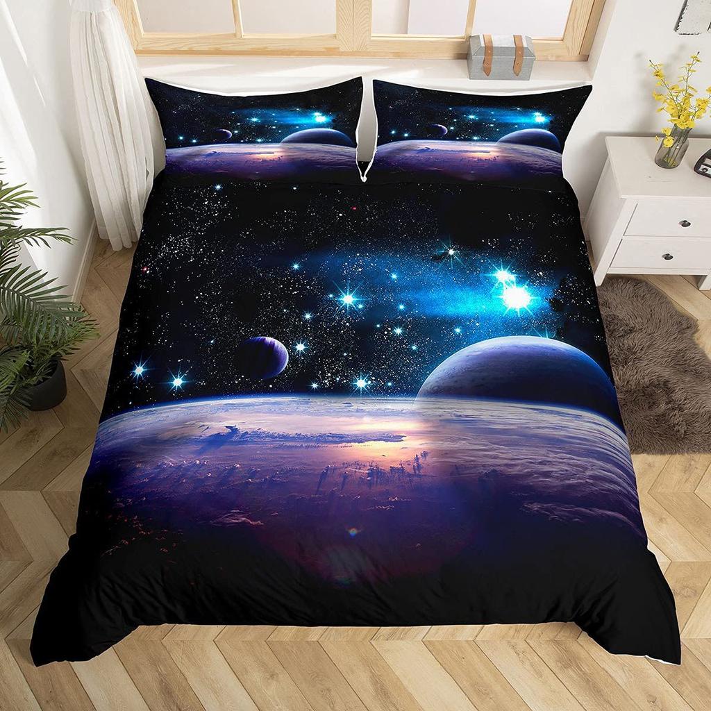 Three-Piece Space Astronaut Pattern Printed Duvet Set Suitable For Children'S Bedroom Decoration