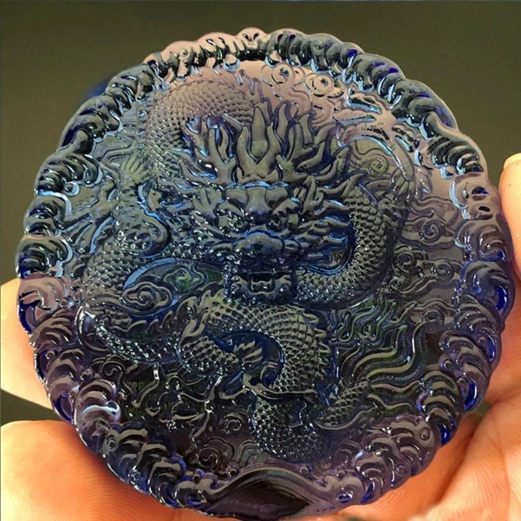 Feng Shui Four Divine Beasts Blue Dragon Blue Crystal Figurine Dragon King Engraved [AiO JAPAN]