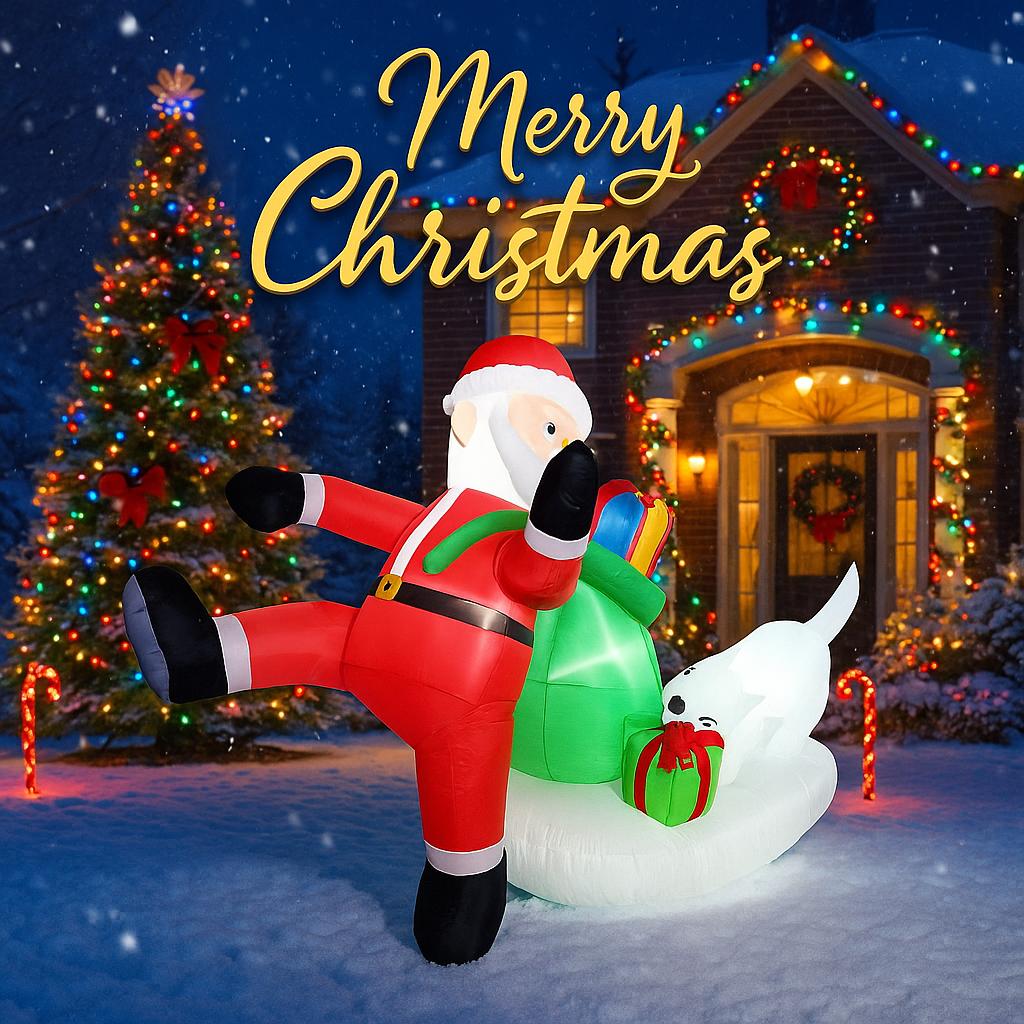 6.89FT Inflatable Toy Santa Gifts Bag Dog Christmas Decorations for Yard With LED Lit Xmas Supplies Home Ornaments Festive Gifts