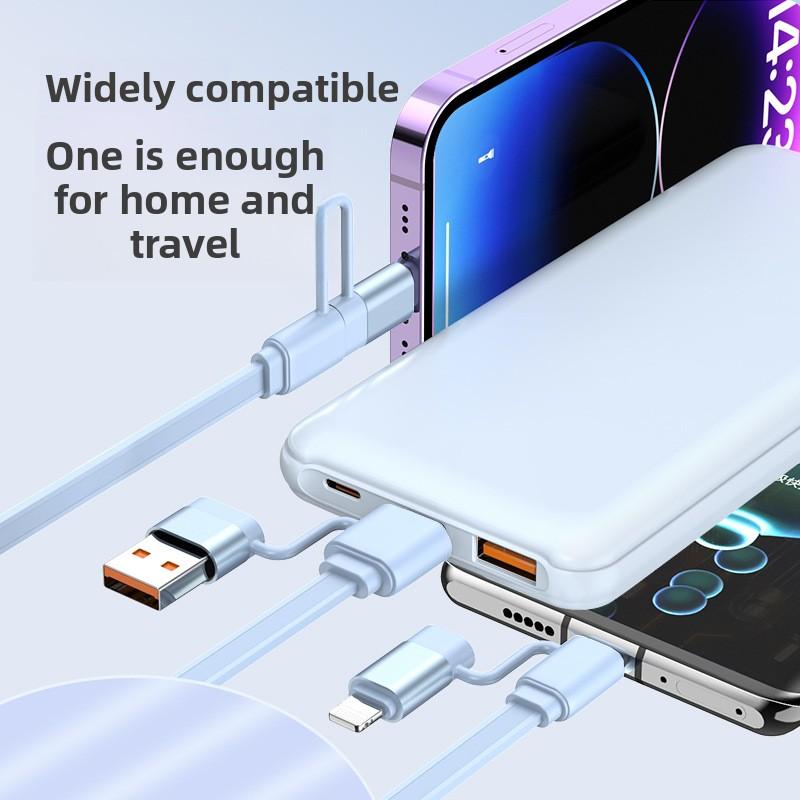 Retractable Four-in-One Data Cable 100W PD Fast Charge for USB-A/Micro Connectors for Mobile Phone Data Transfer