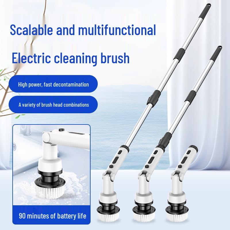 Foldable Wireless Electric Cleaning Brush - Handheld, Long-Handle, Rotating for Kitchen & Bathroom Use