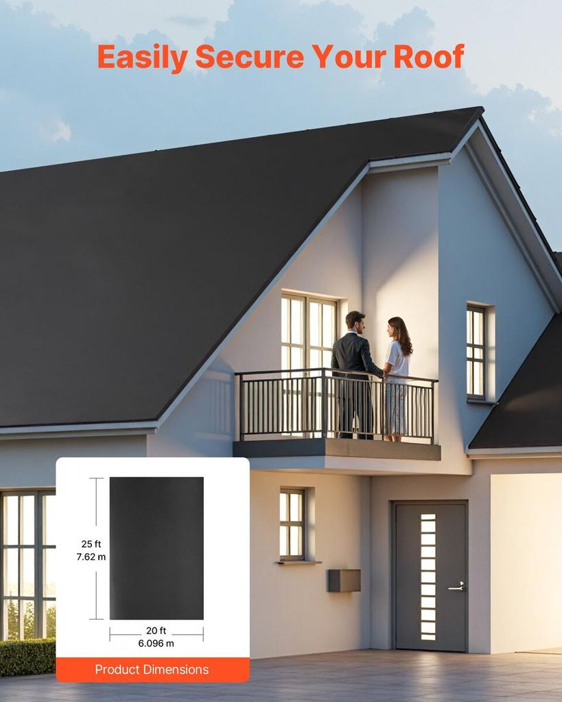Roll Roofing, 20 x 25 ft, 45 mil EPDM Rubber Roofing, Long Lifespan & Weather-resistant, Withstands Harsh Temperatures, Flexible & Easy Installation,