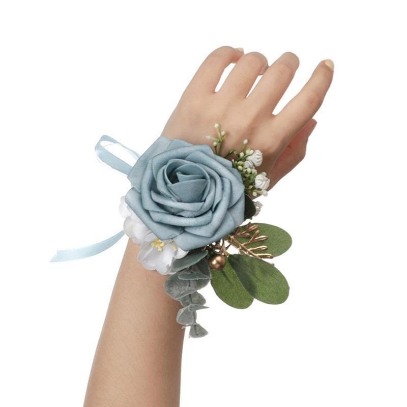 Artificial Flower Wristband Bridal Wrist Corsage Wedding Groomsmen Boutonniere