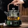 JUSTINLAU 1.3L Glass Teapot Integrated Steaming&Boiling Kettle with Thickened Filter&Wooden Handle Household Kung Fu Tea Set