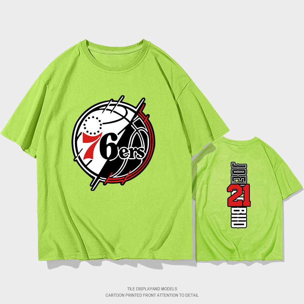 Summer short-sleeved men's and women's Philadelphia 76ers No. 21 jersey short-sleeved T-shirt cotton round neck basketball sports and leisure