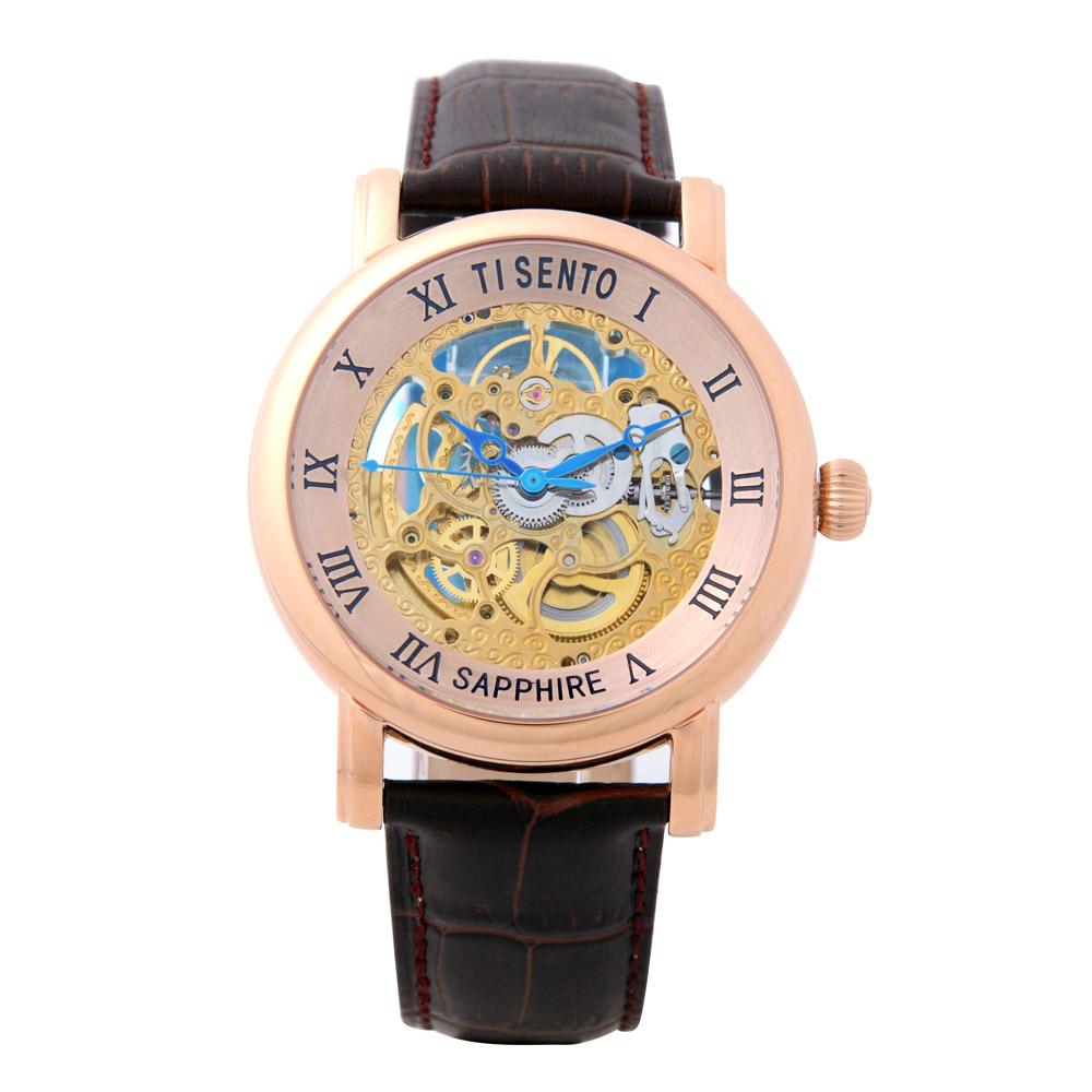 Tisento Ts50061 Men'S Automatic Skeleton Leather Watch