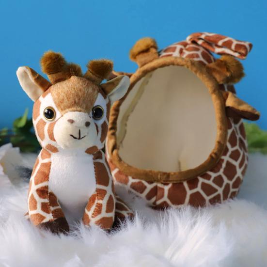 Simulated Tiger Plush Toy with Portable Bed Soft Fluffy PP Cotton Stuffed Giraffe Leopard Lion Animal Plushie Doll Home Decoration Kids Birthday Gift