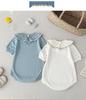 Infant Girl Cotton Knit Ruffle Collar Romper, Short Sleeve Summer Style