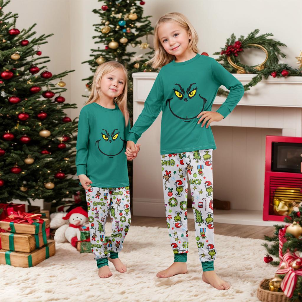 Print Cute Family Set Pajamas, Home Clothes, Family Set Long Sleeve Top Pants Set