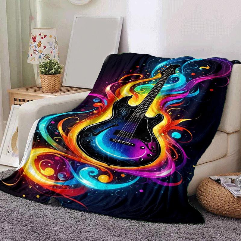 1pc Guitar Printing Lightweight Flannel Blanket, Comfortable and Warm Blanket,  Sofa Bed and Couch Office, Suitable for Gift Blankets